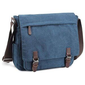 Messenger Bag for Men Retro, Canvas Satchel casual Briefcases Blue15